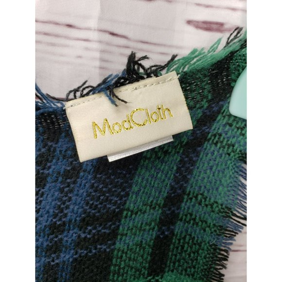 Modality green plaid tartan blanket scarf 48x48‎ oversized boho - Picture 9 of 10